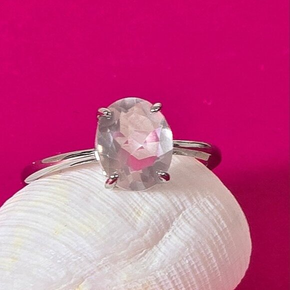 925 Sterling Silver Ring Sz 8.5 with Natural Rose Quartz Gemstone - Picture 5 of 8